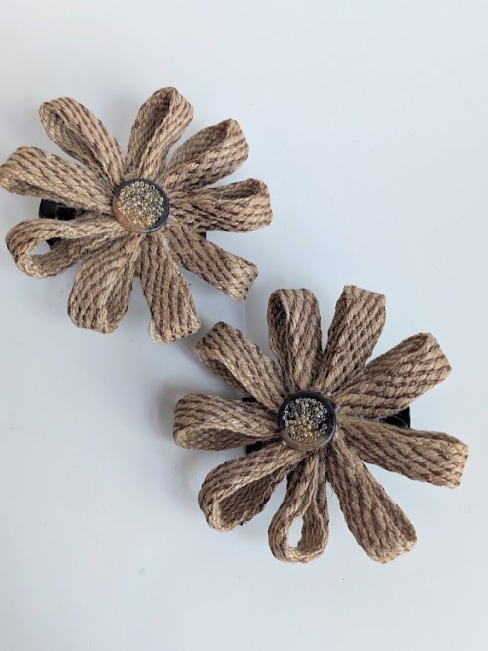 2 Handmade Jute Flower Drapery Clips Rustic Drapery Tieback Clips